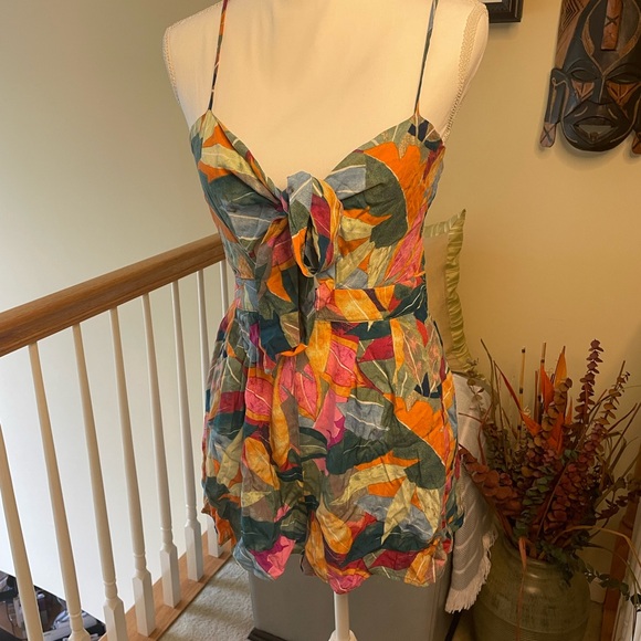 Blush Orange and Blue (floral) Spaghetti Strap Romper - Picture 2 of 9
